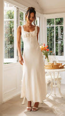 White Pleated Trim Midi Dress