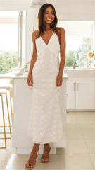 White Crochet Lace Halter Midi Dress