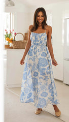 Blue Floral Slip Midi Dress
