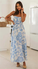 Blue Floral Slip Midi Dress