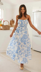 Blue Floral Slip Midi Dress