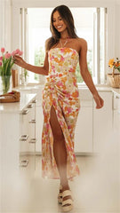 Orange Floral High Slit Midi Dress