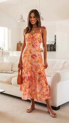 Orange Floral Slip Midi Dress