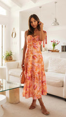 Orange Floral Slip Midi Dress