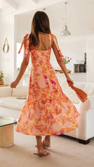 Orange Floral Slip Midi Dress