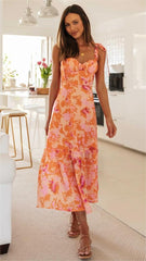 Orange Floral Slip Midi Dress