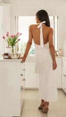 White Crochet Lace Halter Midi Dress