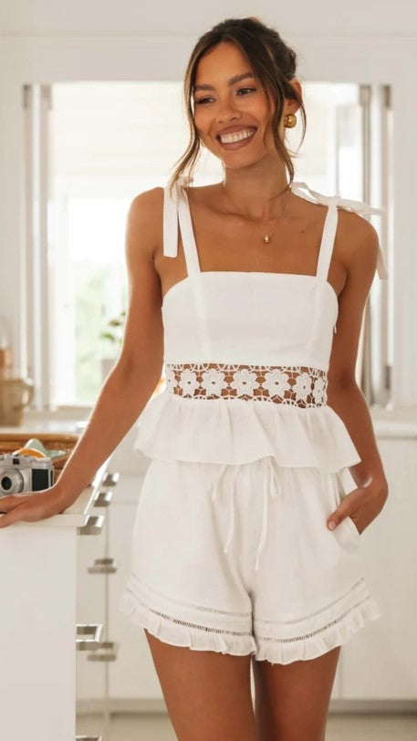 White Shoulder Tie Tank Top