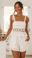 White Shoulder Tie Tank Top