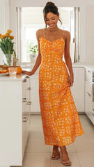 Orange Floral Slip Midi Dress
