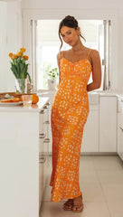 Orange Floral Slip Midi Dress