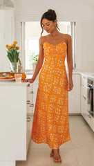Orange Floral Slip Midi Dress
