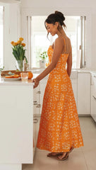Orange Floral Slip Midi Dress