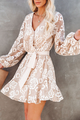 O Neck Floral Trendy Printed Long-sleeved Mini Dress