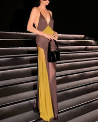 Contrast color strap sexy dress