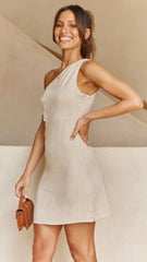 Beige One Shoulder Cutout Mini Dress