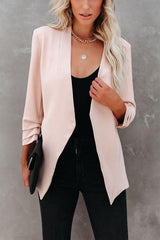 Uptown Girl Ruched Sleeves Pocketed Blazer