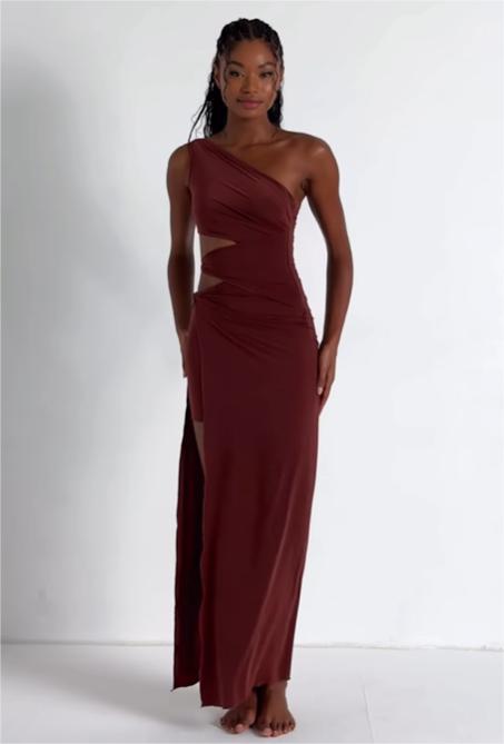 2024ss sexy slant shoulder with slit dress