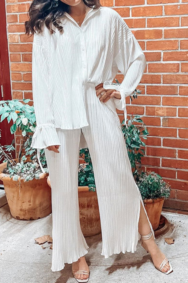 Multicolor Pleated Bell Sleeve Two-Piece Set