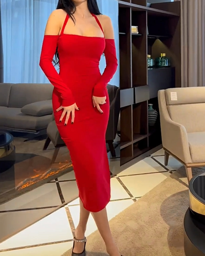 sexy One-Shoulder Neckholder Bag Hüftkleid 