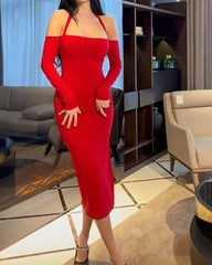 sexy One-Shoulder Neckholder Bag Hüftkleid 