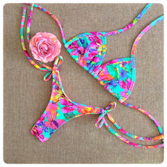 Sexy bedruckter Riemchen-Split-Bikini 