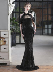 SEQUINS HALTER FISHTAIL FORMAL DRESS