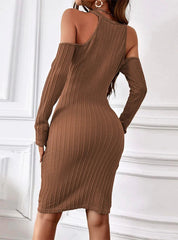SINGLE-BREASTED HOLLOW KNIT DRESS
