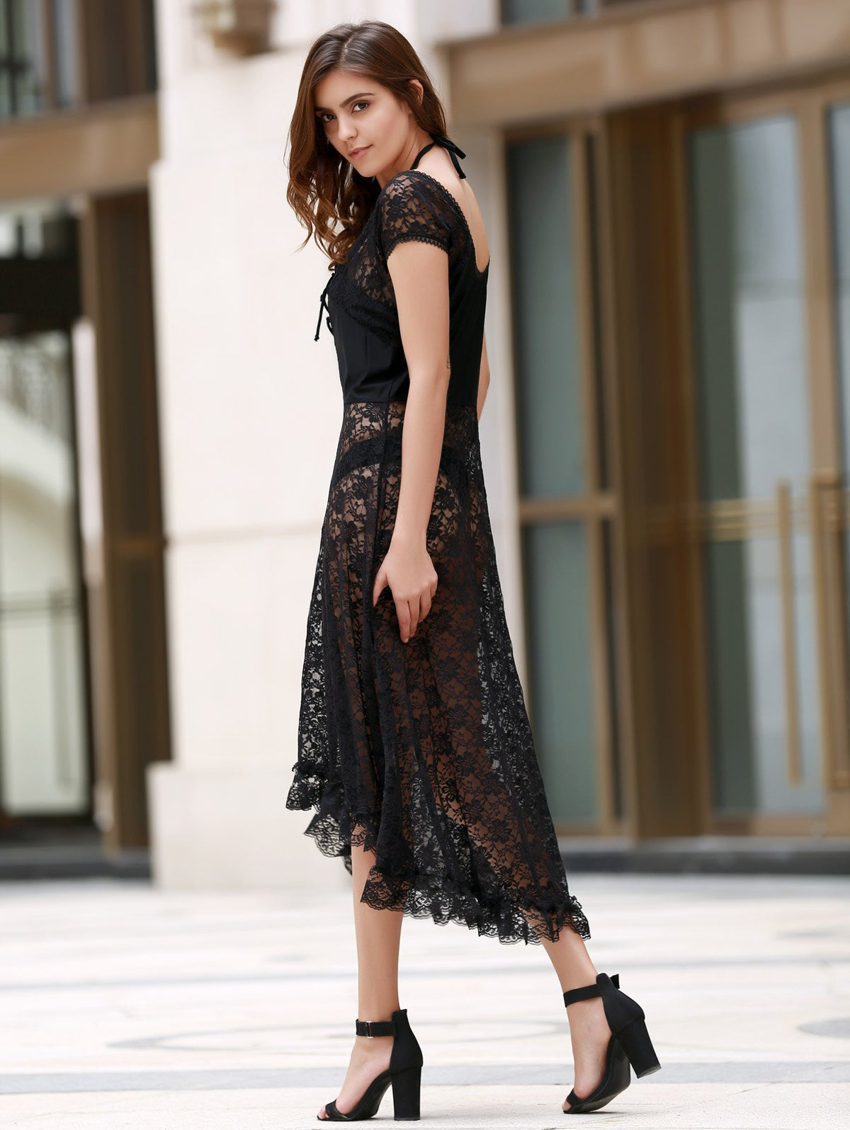 Scoop Neck Fit and Flare Lace Dress