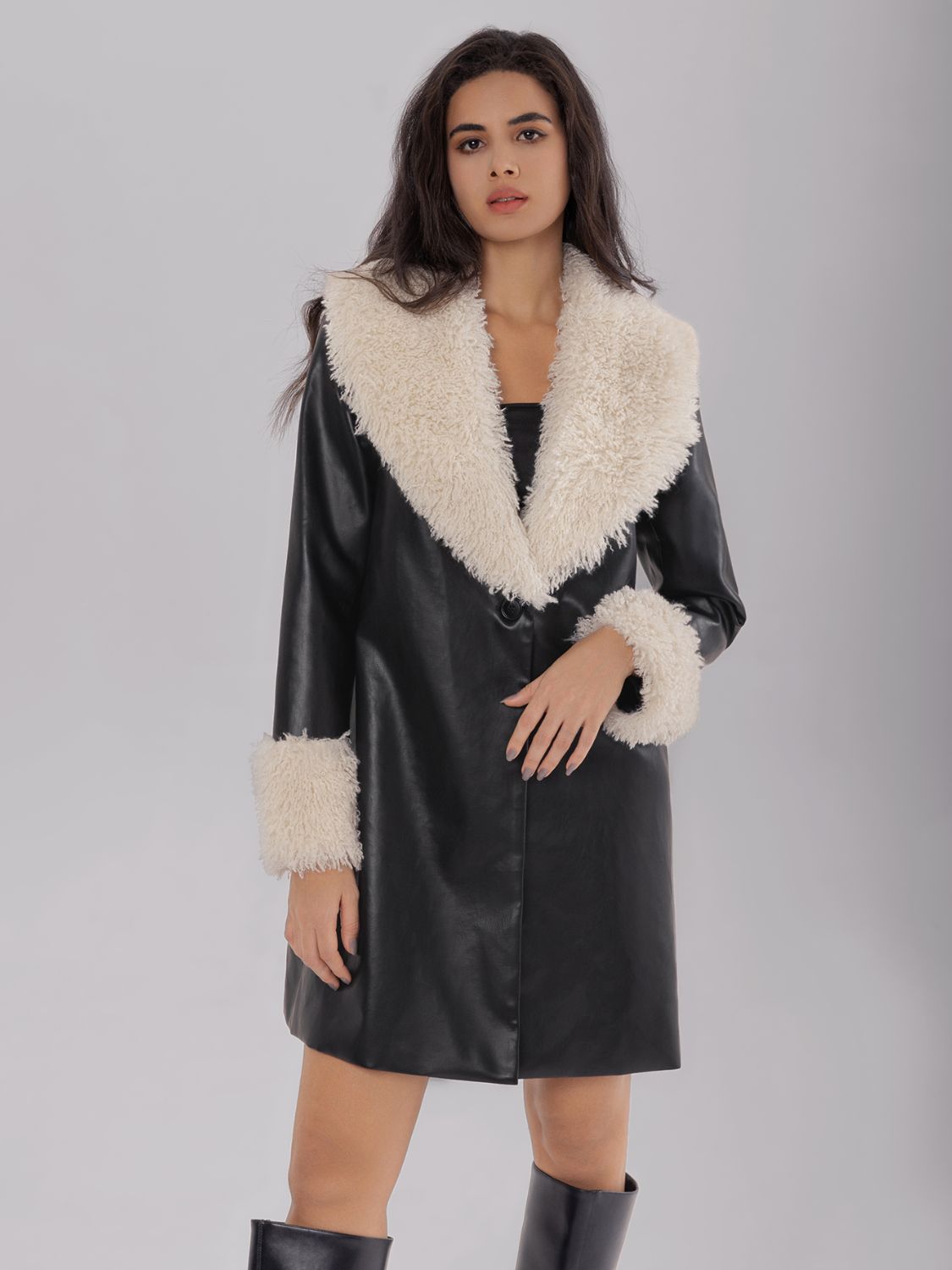 Flauschiger, langärmliger Longline-Mantel