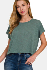 Zenana – Kurzes T-Shirt mit Rundhalsausschnitt und kurzen Ärmeln