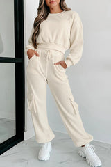 Weekend Hangs Waffle Knit Pullover and Pocket Pants Loungewear Set