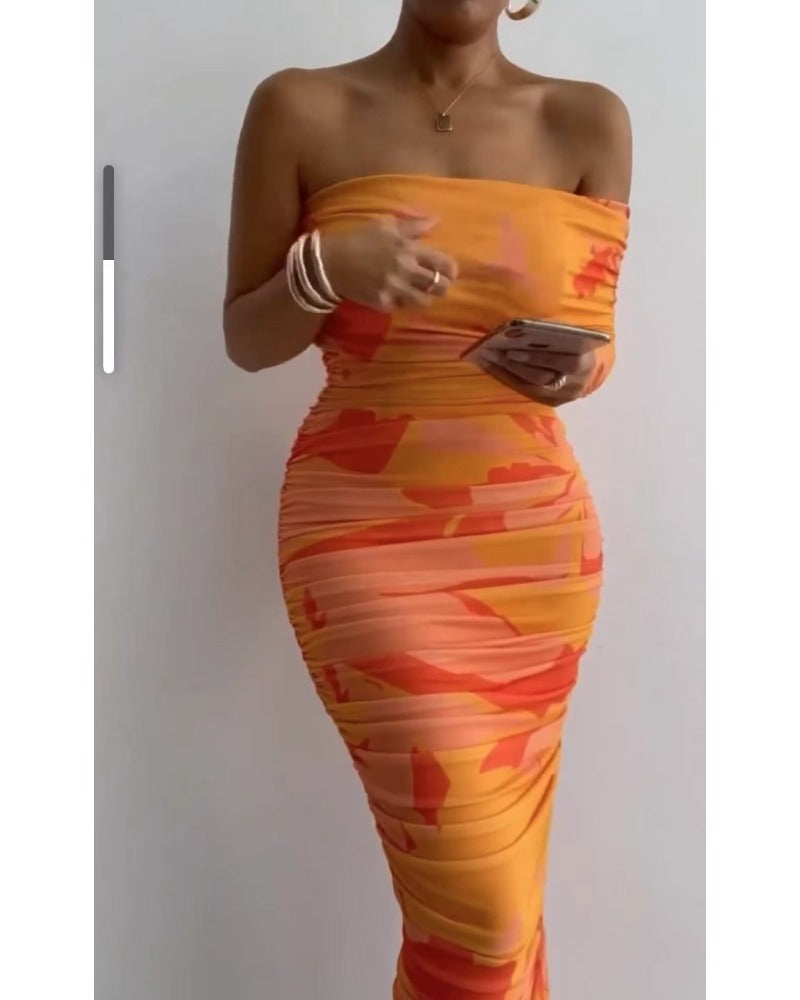 2024ss Sexy halter print party dress