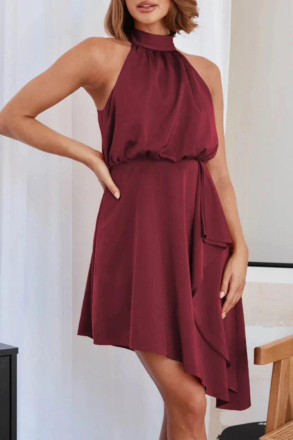 Elegant Halter Neck Ruffle Dress