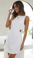 White Cutout Waist Mini Dress