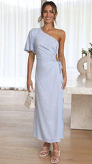 Light Blue One Shoulder Cutout Midi Dress