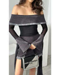 2024ss sexy patchwork off-the-shoulder dress