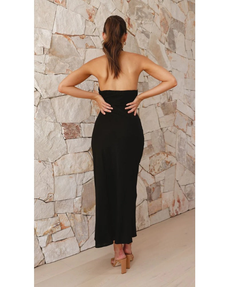 2024ss sexy strapless  with slit dress