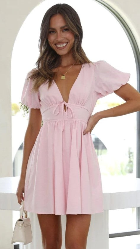 Blush Deep V-Neck Mini Dress