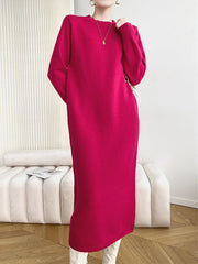 Urban Loose Long Sleeves Modern Solid Color Round-Neck Sweater Dresses