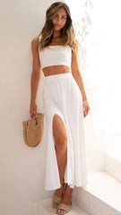 White High Slit Midi Skirts