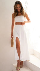 White High Slit Midi Skirts