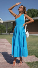 Royal Blue One Shoulder Midi Dress