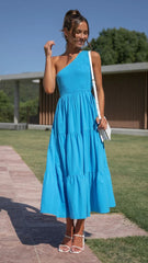 Royal Blue One Shoulder Midi Dress