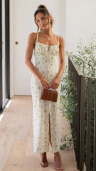 Light Green Floral Slip Midi Dress