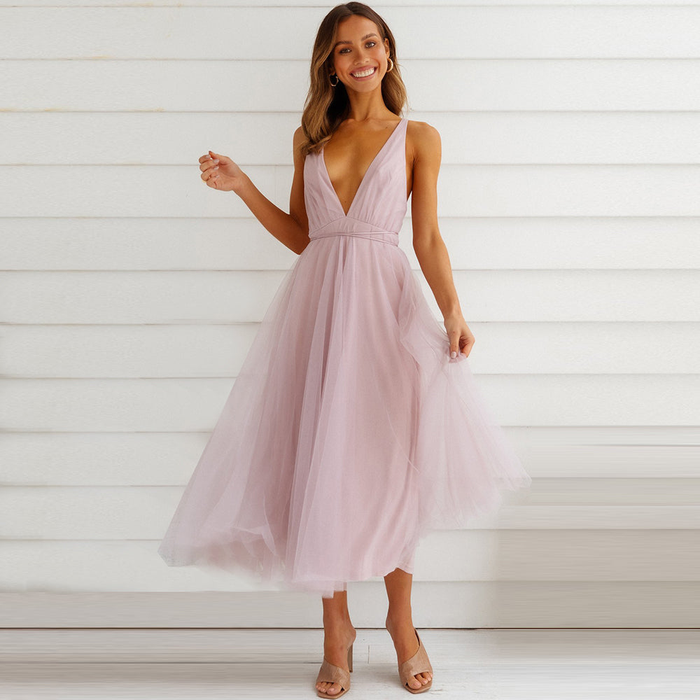 Feeling Romantic V-Neck Tulle Midi Dress