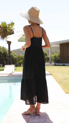 Schwarzes, einfarbiges Midi-Slip-Kleid