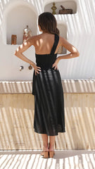 Black One Shoulder Midi Dress