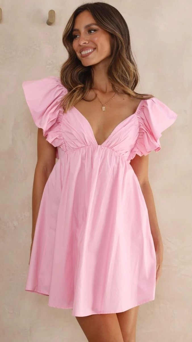 Blush Flare Cap Sleeves Mini Dress