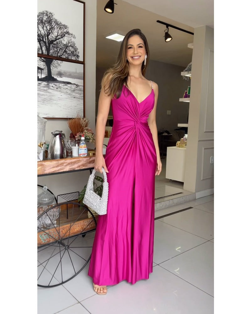 2024ss sexy strap deep V drawstring dress